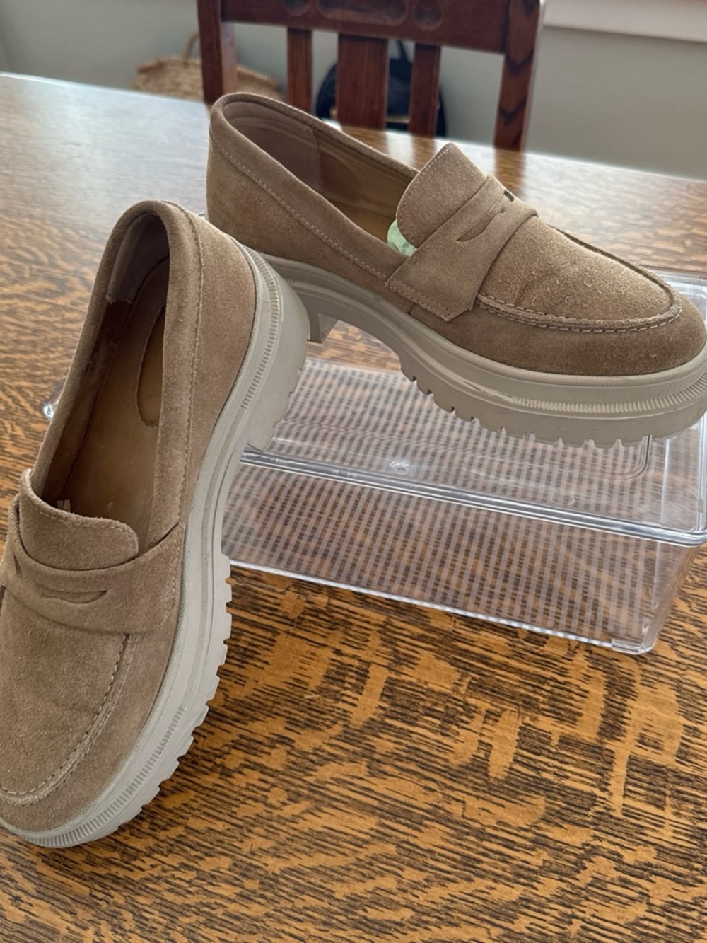 Women's Suede Tan Platform Penny Loafers
